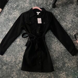 Forever 21 Black Denim Button-Up Dress with Belt